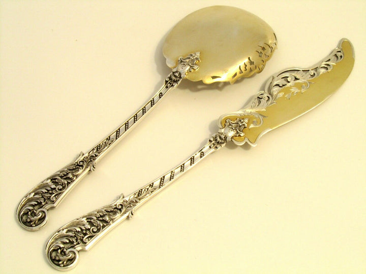 Soufflot Top French Sterling Silver 18k Gold Ice Cream Set 2 pc w/box Rococo