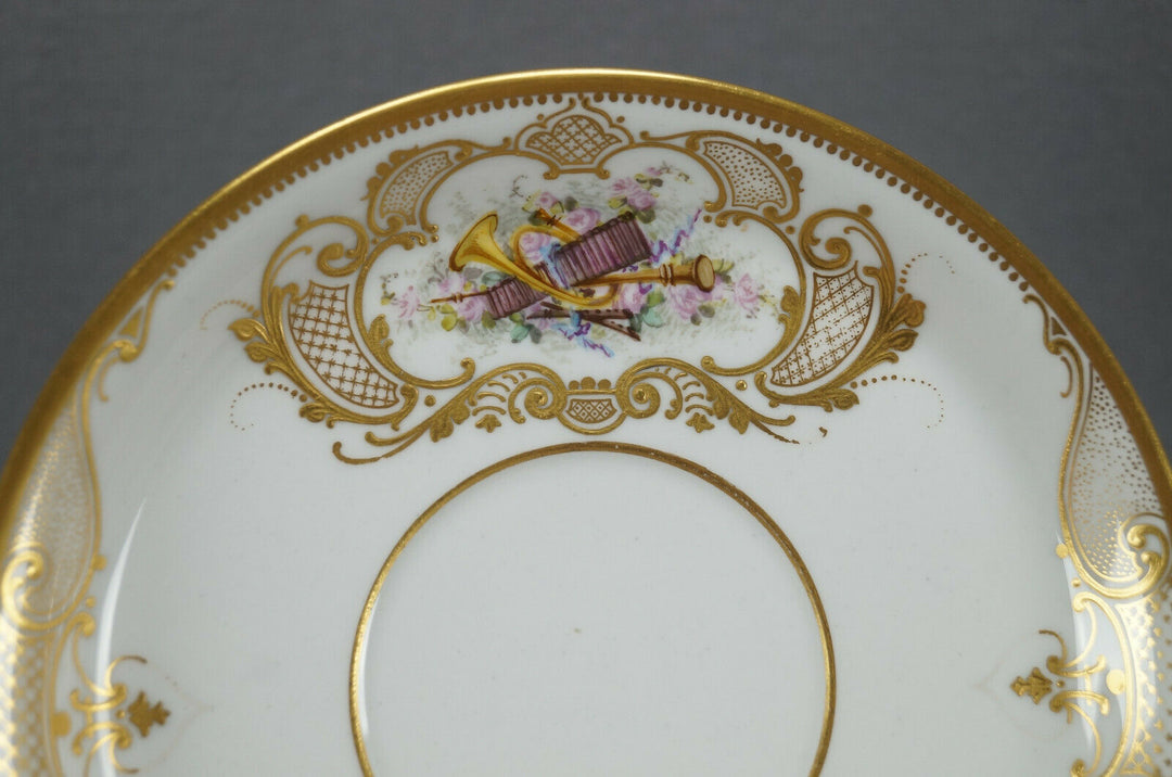 Sevres Hand Painted Courting Couple & Raised Gold Oversized Cup & Saucer C. 1889