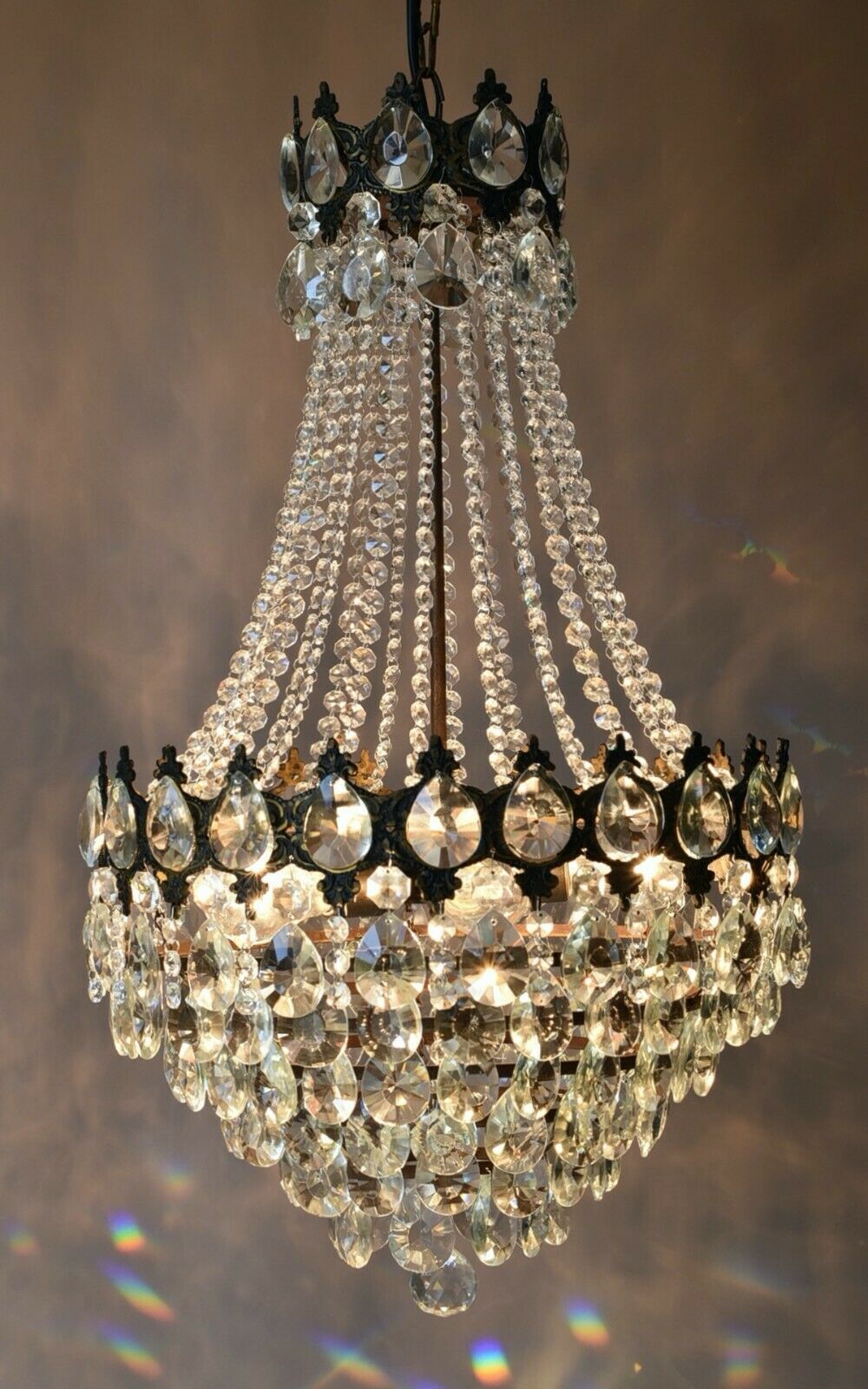 Two Matching Antique Vintage Crystal Chandeliers, Ceiling Lighting, pendants
