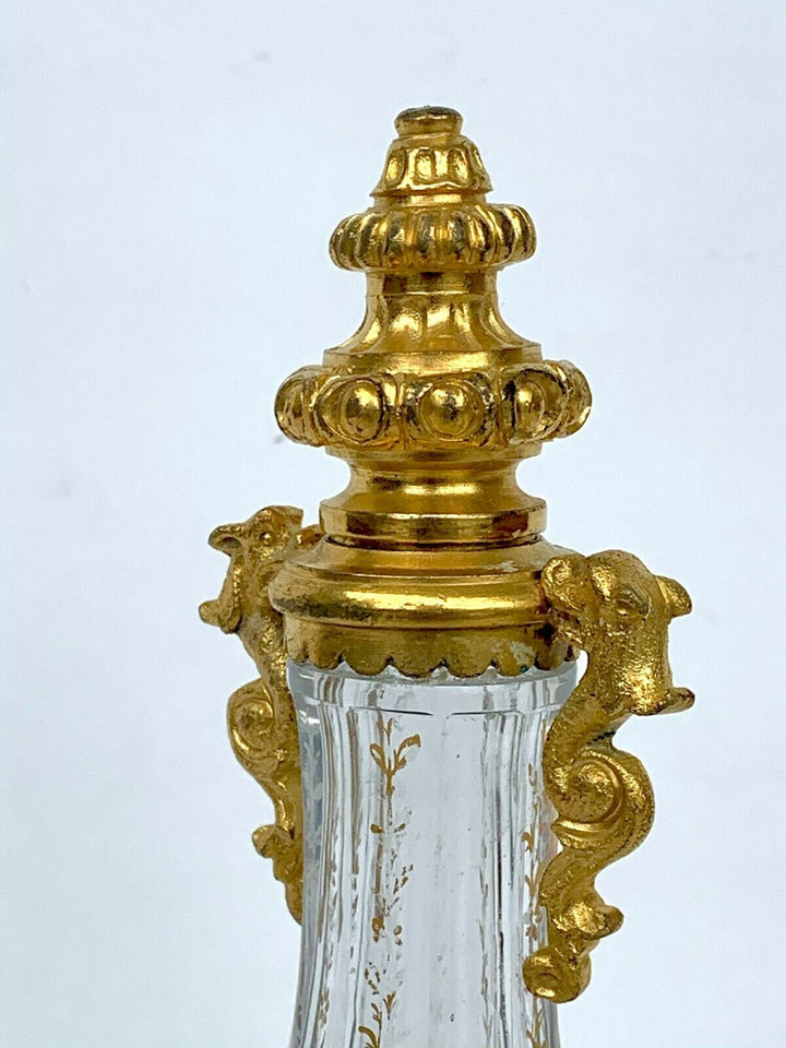 BACCARAT ANTIQUE FLASK CRYSTAL CUT AND BRONZE GILDED