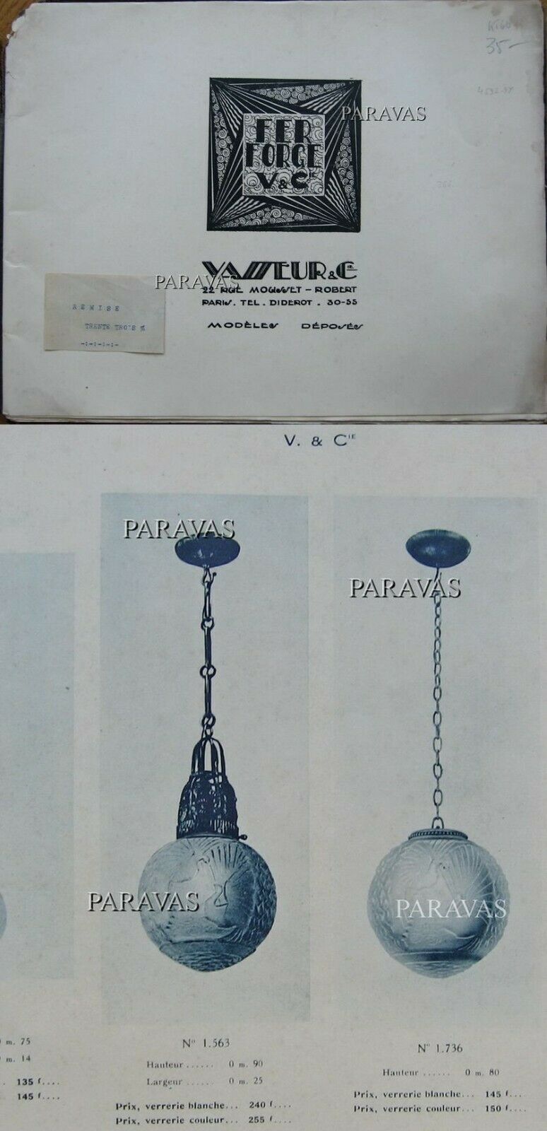 VASSEUR & MULLER FRERES : FRENCH ART DECO PENDANT chandelier 1930 peacock France