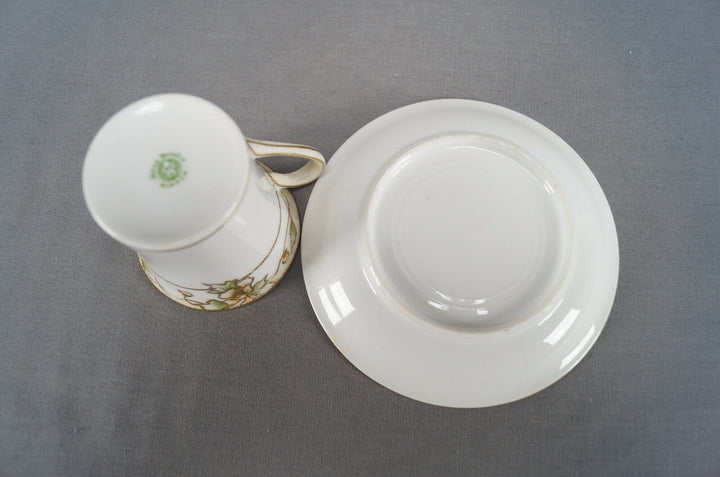 Nippon Morimura HP Orange Poppy Flowers & Gold Moriage Chocolate Cup & Saucer C