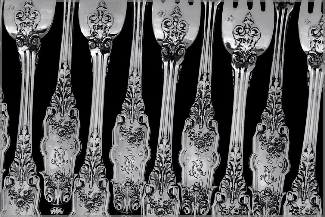 Puiforcat Fabulous French Sterling Silver Flatware Set 12 Pc Acanthus