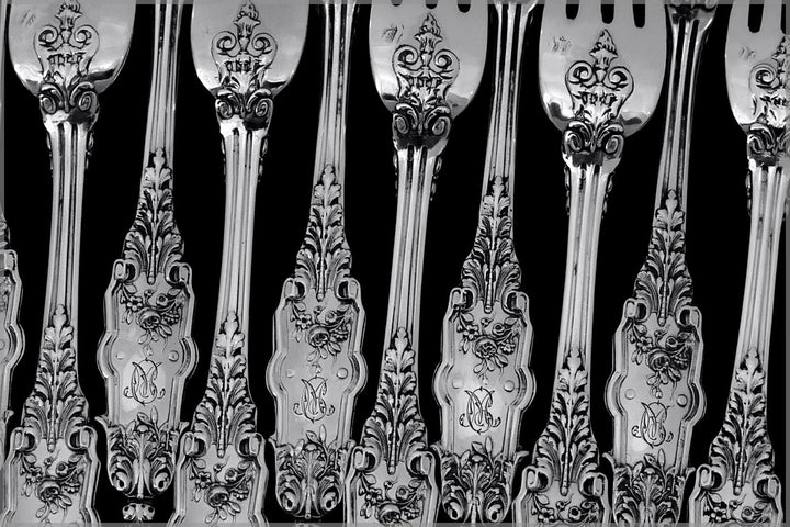 Puiforcat Fabulous French Sterling Silver Flatware Set 12 Pc Acanthus