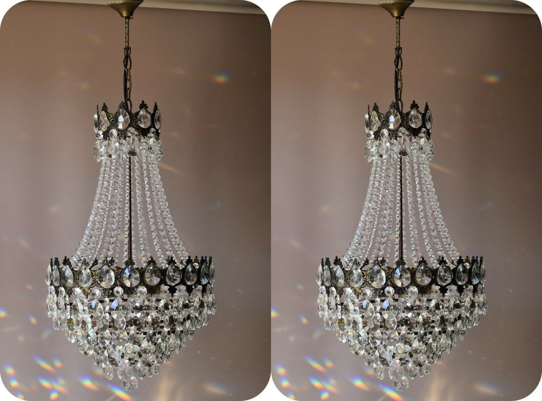 Two Matching Antique Vintage Crystal Chandeliers, Ceiling Lighting, pendants