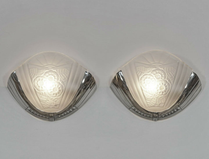 VIARMÉ : PAIR FRENCH ART DECO WALL SCONCES ........ lights 1930 lamp muller era