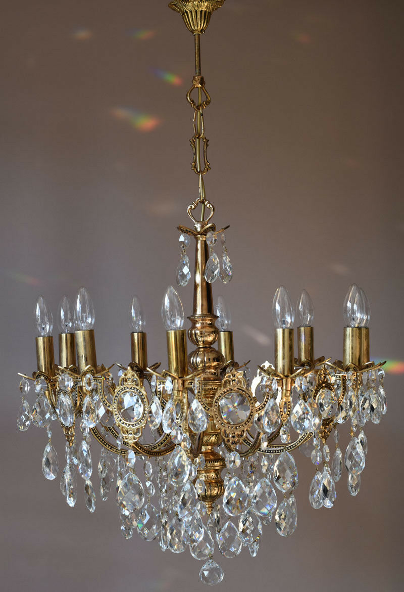 Brass Vintage Crystal Chandelier Antique Lighting Home Lights Lamp 10 arm French