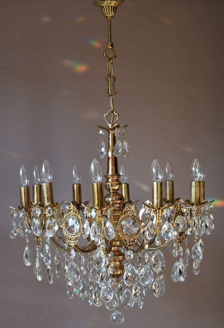 Brass Vintage Crystal Chandelier Antique Lighting Home Lights Lamp 10 arm French