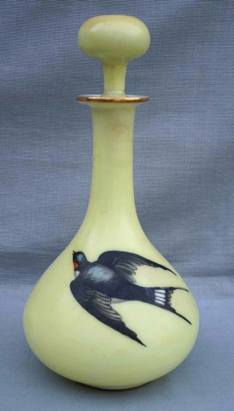 BACCARAT French Art Glass Hand Painted Yellow Opaline Night Set Swallow Complete