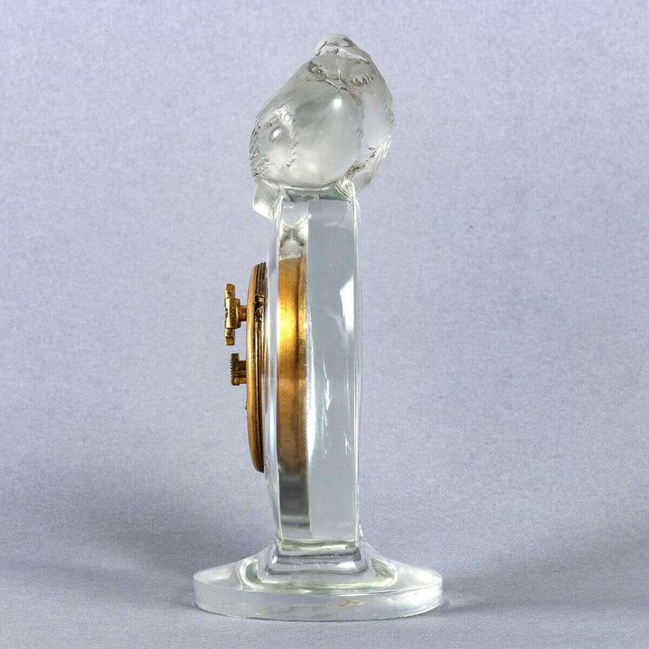 Pendulette Pierrots Verre Rene Lalique R.Lalique Glass Clock Mechanical Movement