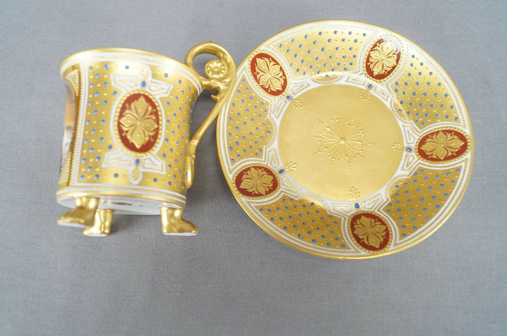 Dresden Hand Painted Wilhelm I Portrait Gold & Jeweled Empire Form Cup & Saucer