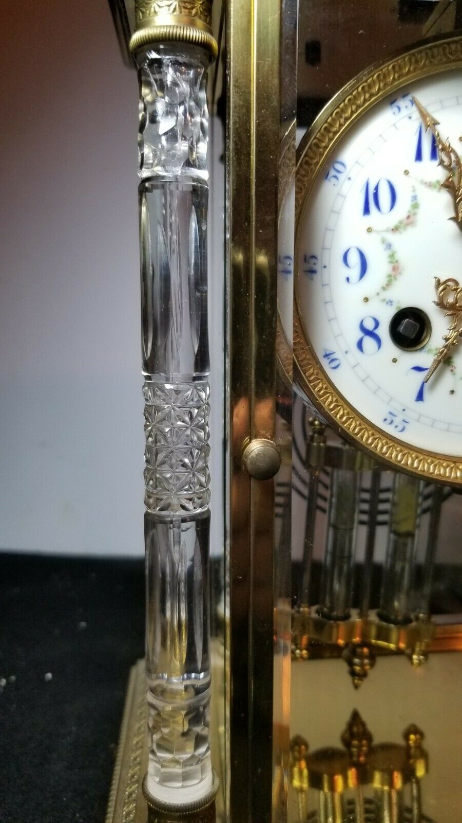 Superb Highly Decorated French Cut Crystal Regulator Clock Baccarat Style Column