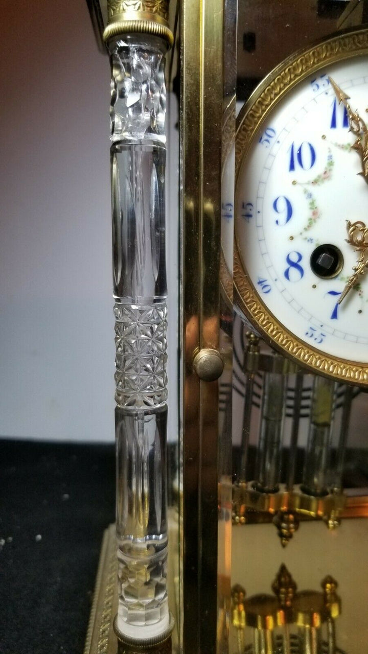 Superb Highly Decorated French Cut Crystal Regulator Clock Baccarat Style Column