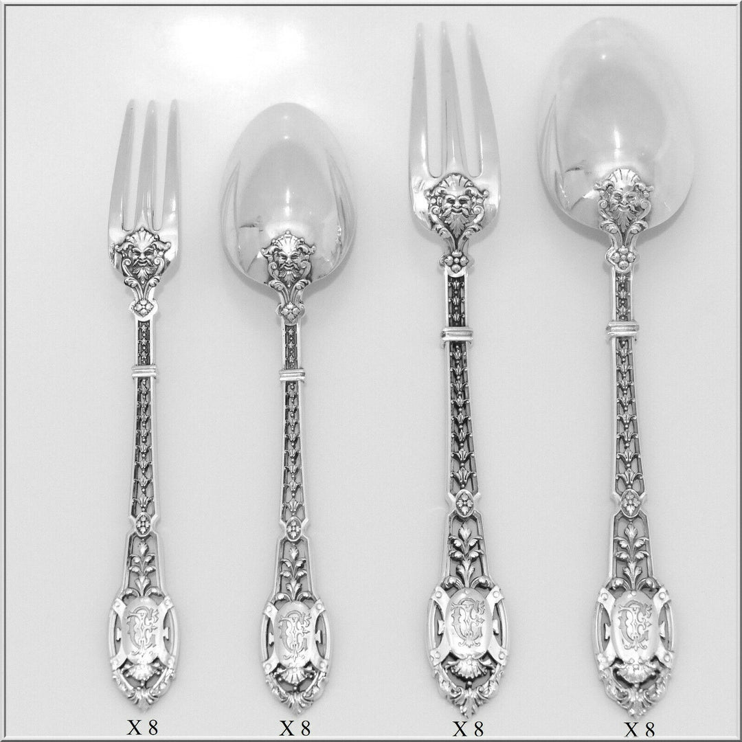 Puiforcat Masterpiece French Sterling Silver Flatwatre Set, Mascaron