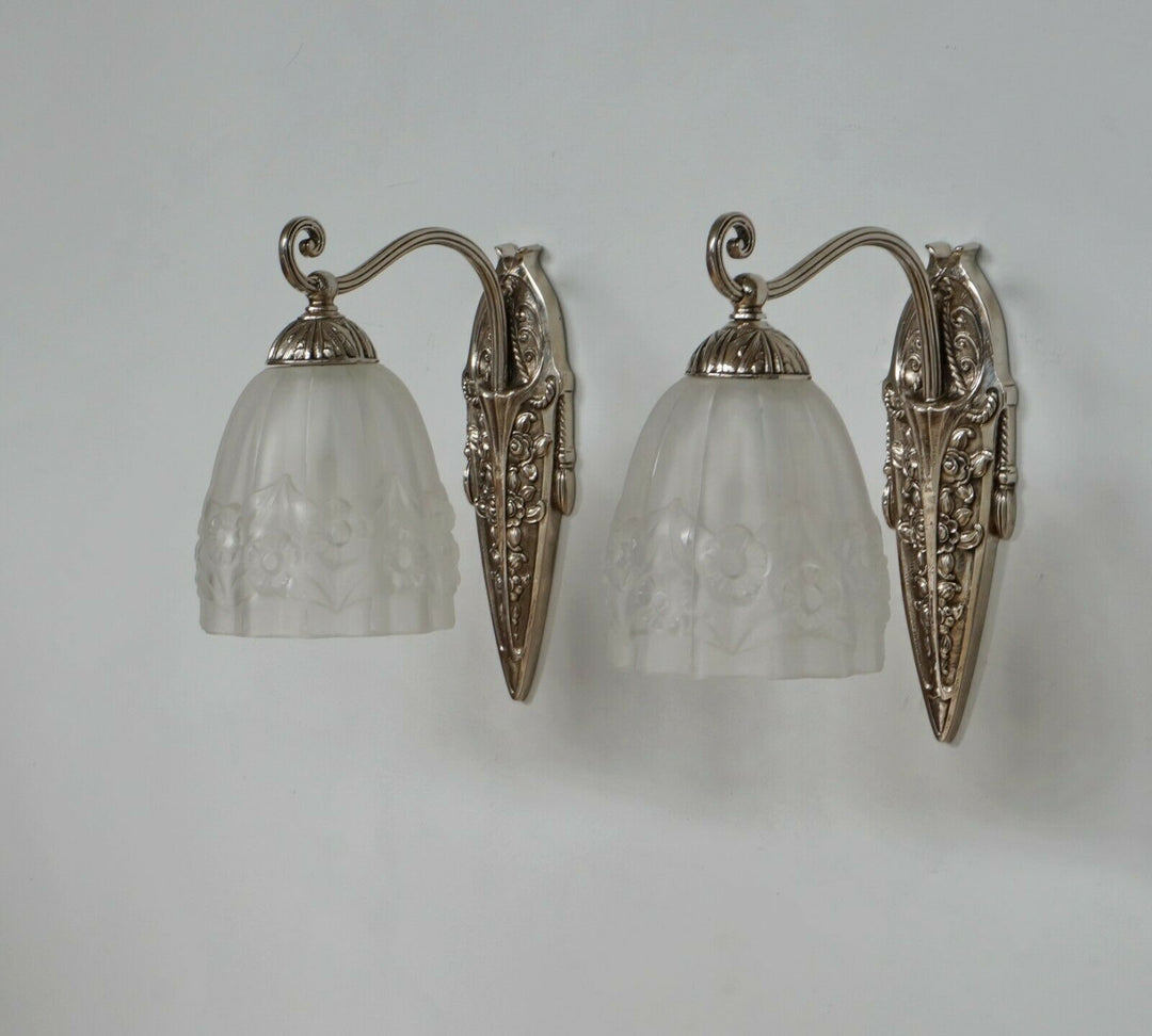 GILLES & DEGUÉ : pair of 1930 French art deco wall sconces ... muller era France