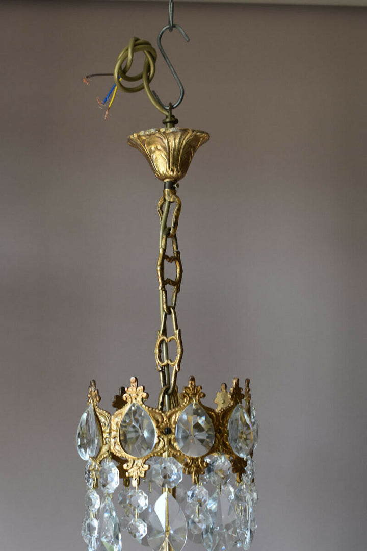 Brass Vintage Crystal Chandelier, Antique Lighting Bridal Lamp French Lustre