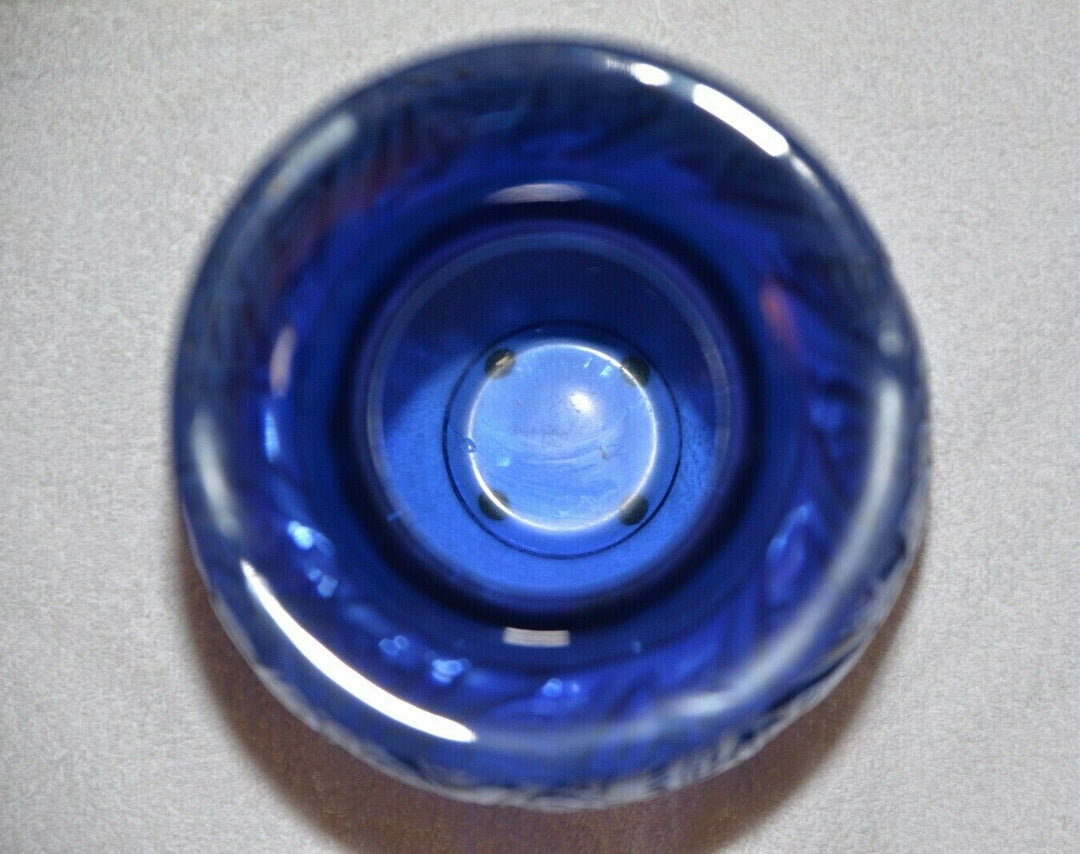RENE LALIQUE CRYSTAL VASE RARE NYMPHALE 1992 SAPPHIRE BLUE 8.5' MINT BUTTERFlIES