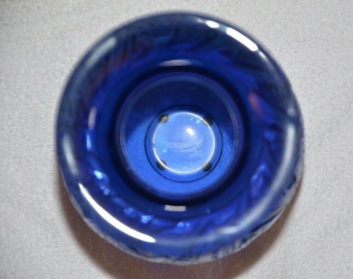 RENE LALIQUE CRYSTAL VASE RARE NYMPHALE 1992 SAPPHIRE BLUE 8.5' MINT BUTTERFlIES