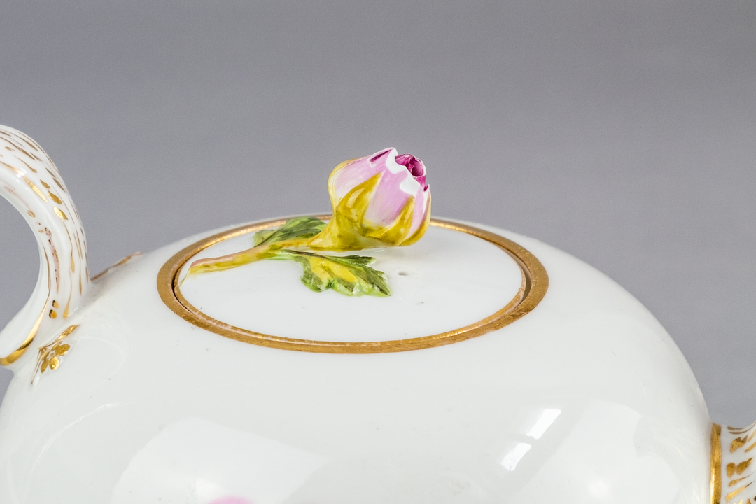 マイセン(Meissen)　モカポット　ピンクローズ　クナウフ期　1級品