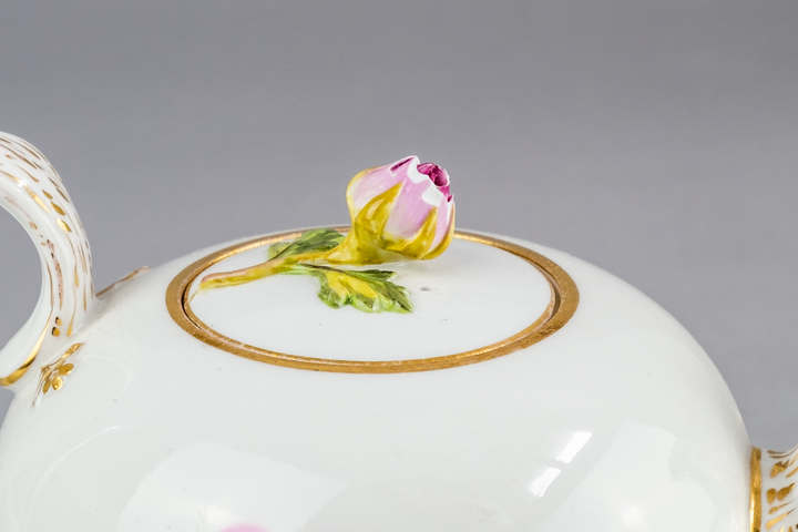 マイセン(Meissen)　モカポット　ピンクローズ　クナウフ期　1級品
