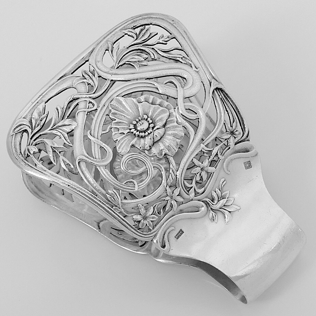 Cailar Bayard French Silver Asparagus Sandwich Tongs, Art Nouveau, Poppy