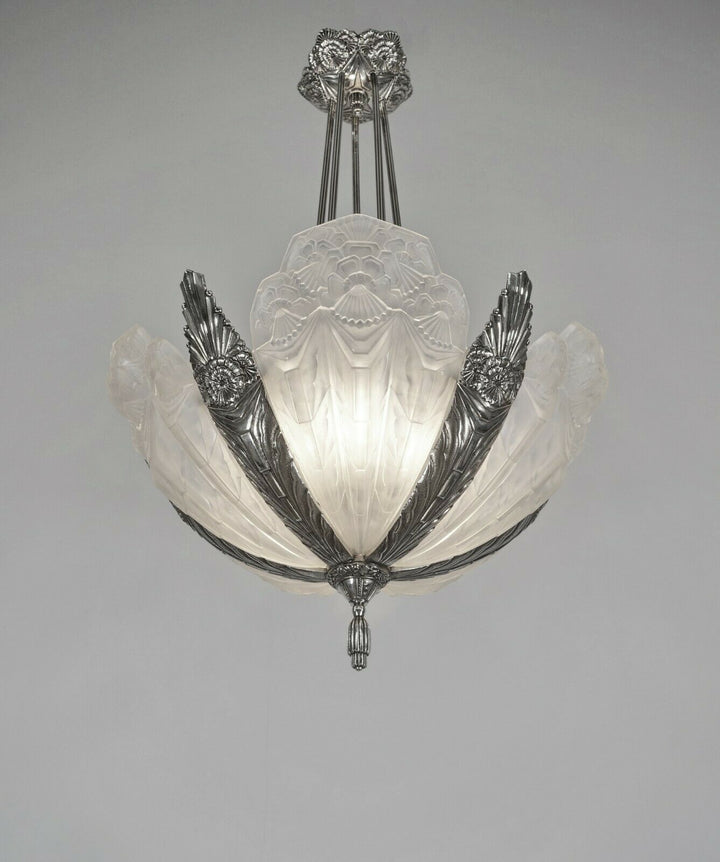 EJG : signed FRENCH ART DECO CHANDELIER ...... 1930 France muller degué era lamp