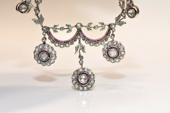 アンティーク オスマン 8K ナチュラルダイヤモンドとルビーのネックレス