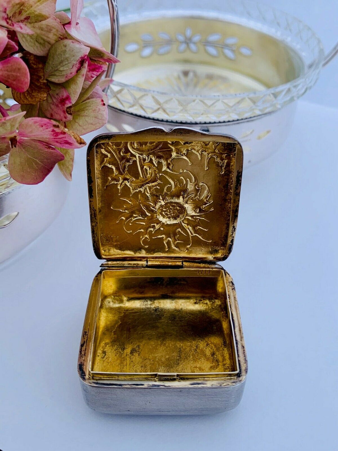 Antique French Sterling Silver Pill Box Fabulous Decor