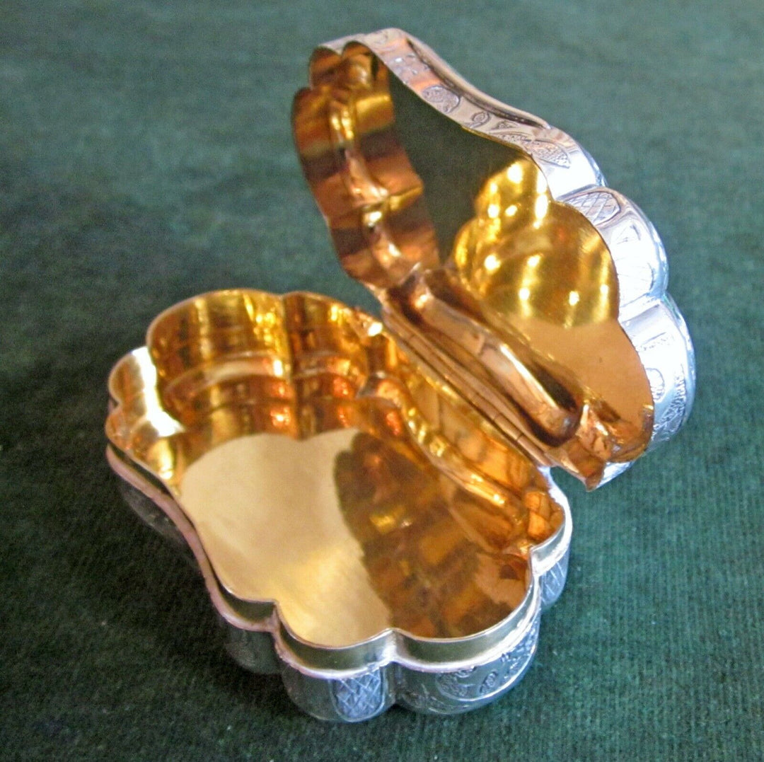 Antique / vintage French engraved silver, gilt & enamel trinket box
