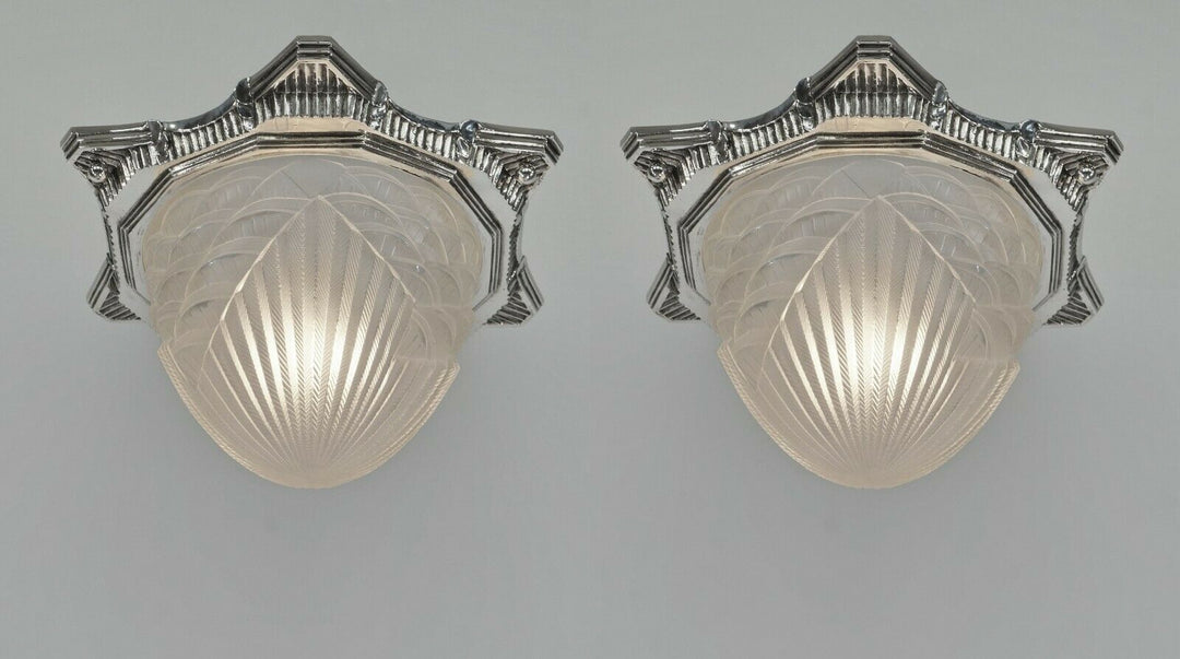 SCHNEIDER : FRENCH 1930 ART DECO FLUSH MOUNT pair available ........ lamp France