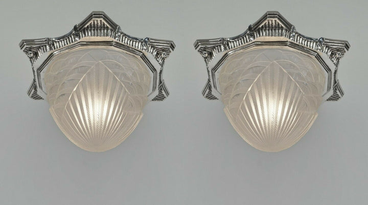 SCHNEIDER : FRENCH 1930 ART DECO FLUSH MOUNT pair available ........ lamp France