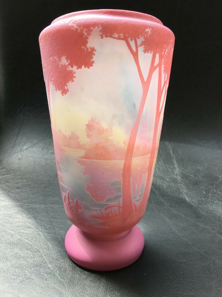 ドーム兄弟(DAUM NANCY)　水辺の風景の花瓶　1900年代　アールヌーボー作品