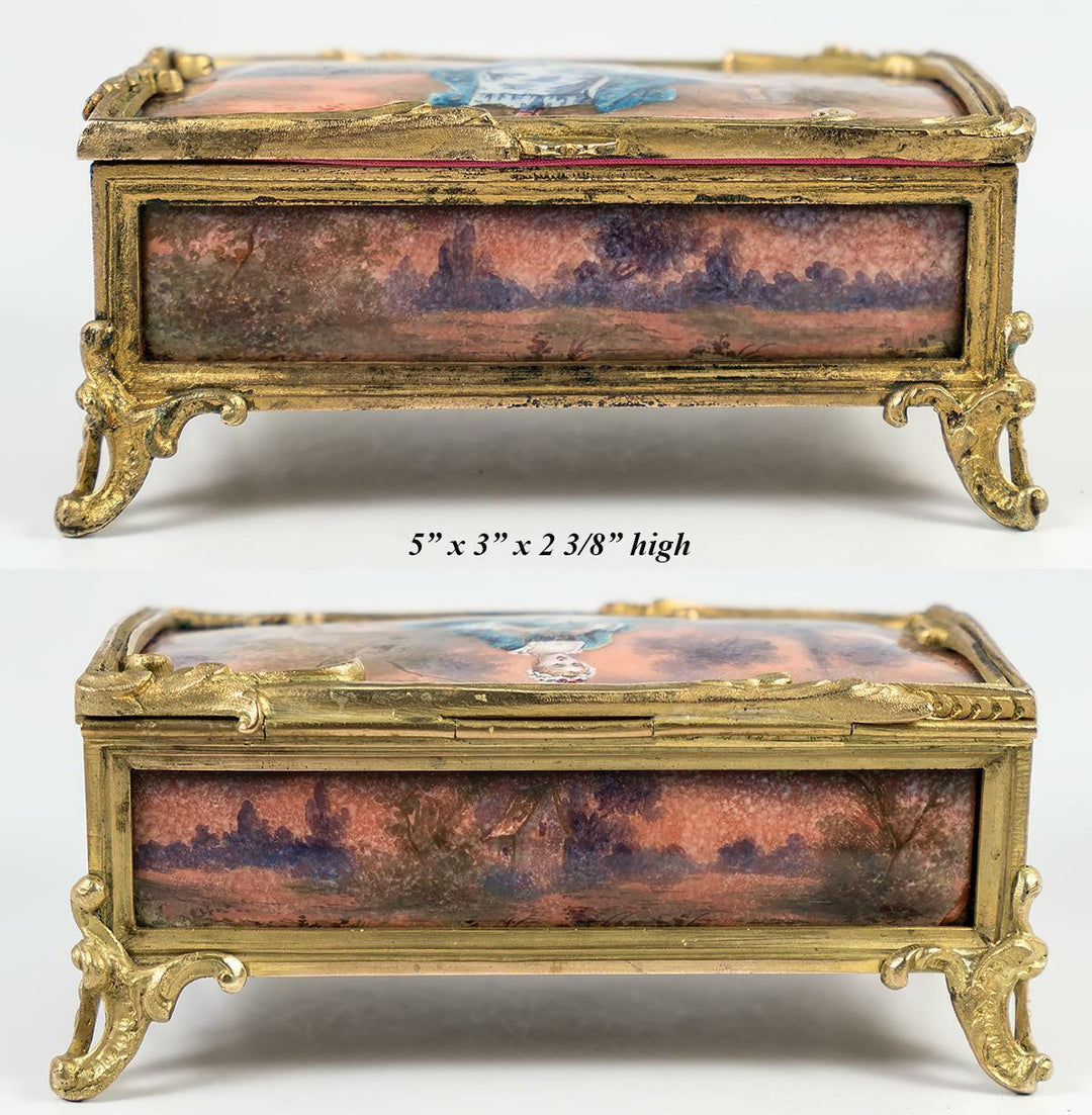 Rare Antique French Kiln-fired Enamel Jewelry box, Chocolatier's Signature