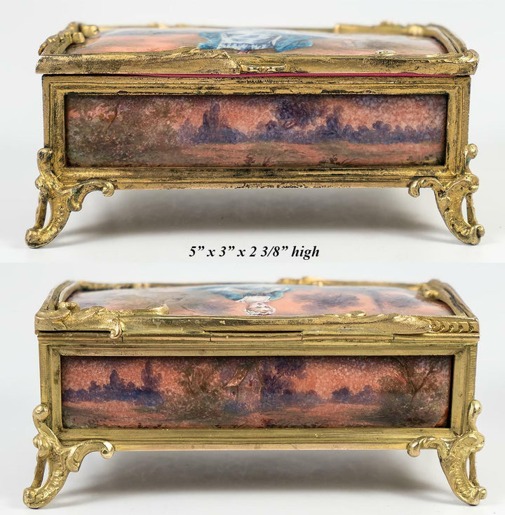 Rare Antique French Kiln-fired Enamel Jewelry box, Chocolatier's Signature