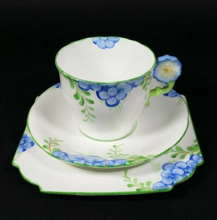 Aynsley RARE Flower Handle Tea Cup and Saucer Trio ART DECO Hand Painted