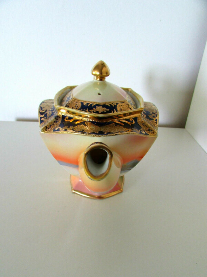 ANTIQUE NORITAKE JAPAN ART DECO CHINA PORCELAIN GILDED SCENIC PAINTED TEA POT