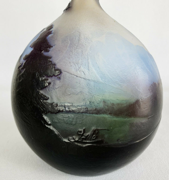 ÉMILE GALLÉ : VASE D'ÉPOQUE ART NOUVEAU - PAYSAGE VOSGIEN EN VERRE MULTICOUCHE