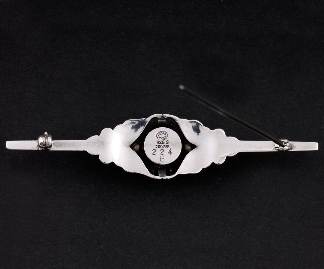 Georg Jensen Sterling Brooch # 224B w. Rock Crystal. Silver. Design: GJ himself