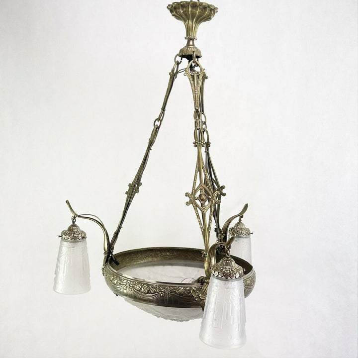 Art Deco Candeliere Lampada Sospensione Muller Freres Luneville Ceiling Lampada