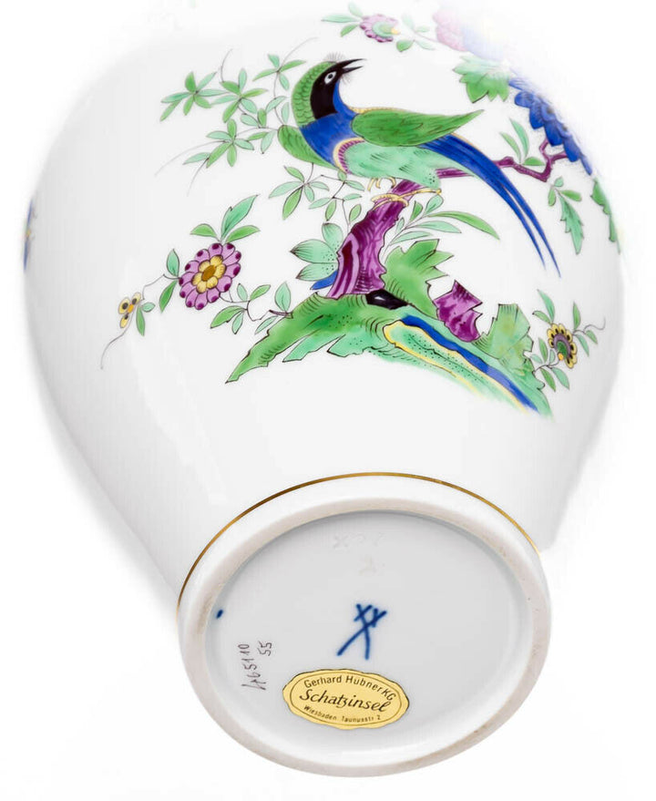 Deckelvase indische Fels- Blumen und Vogelmalerei Meissen Neuer Ausschnitt 1. W.
