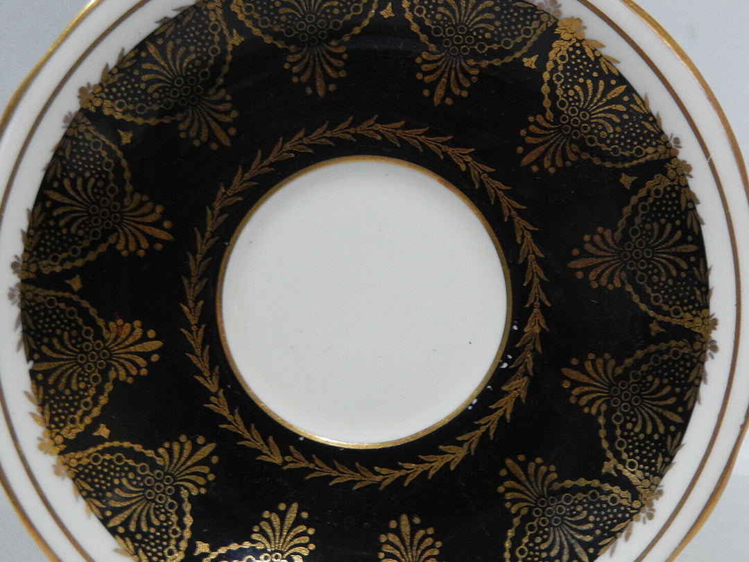 Vintage 1940s AYNSLEY PINK CABBAGE ROSE CUP & SAUCER on BLACK with Gold Filigree