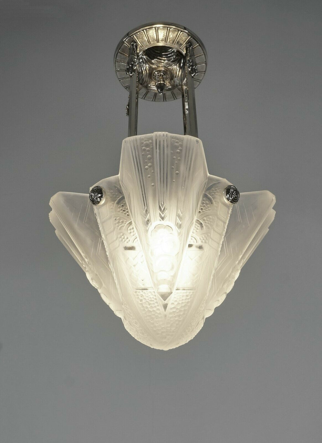 PETITOT & MULLER : FRENCH 1930 ART DECO PENDANT CHANDELIER . lamp ceiling light