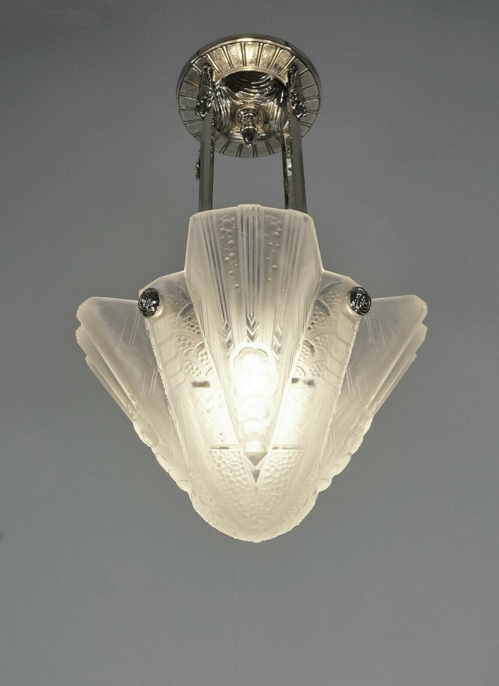 PETITOT & MULLER : FRENCH 1930 ART DECO PENDANT CHANDELIER . lamp ceiling light