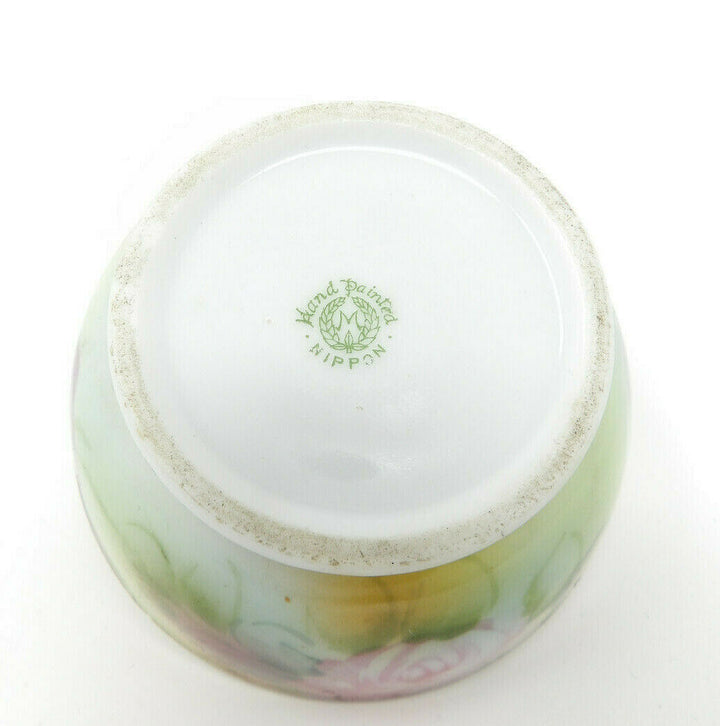 Antique Hand Painted M in Wreath Nippon Floral Trinket Box with Lid Morimura