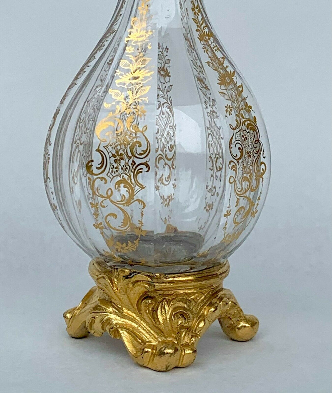 BACCARAT ANTIQUE FLASK CRYSTAL CUT AND BRONZE GILDED
