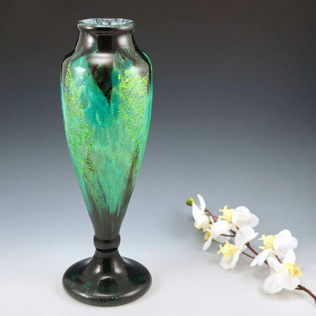 Daum Nancy Glass Vase With Silver Inclusions 1925-30