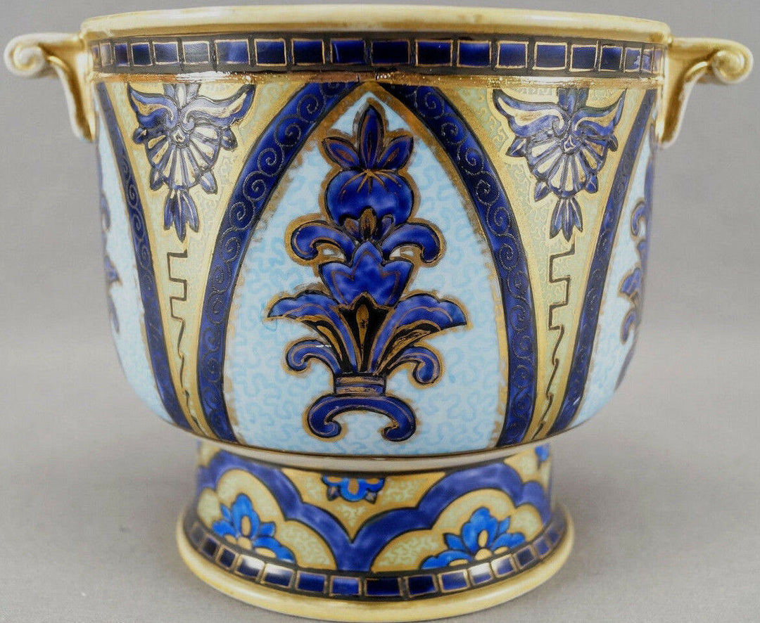 Nippon Morimura Purple Cobalt Blue Bright Blue Green & Gold Floral Arch Planter