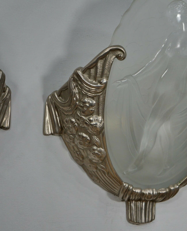MULLER FRÈRES : pair of French 1930 art deco wall sconces LES MUSES ..... France