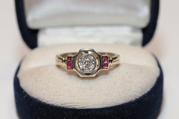 アンティーク アールデコ 14K ナチュラルダイヤモンドとルビーのリング