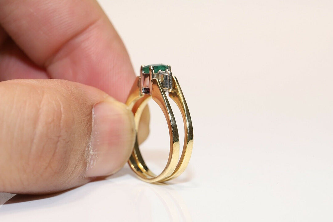 ヴィンテージ 18K ナチュラルダイヤモンド、エメラルド、ルビーのリバーシブルリング